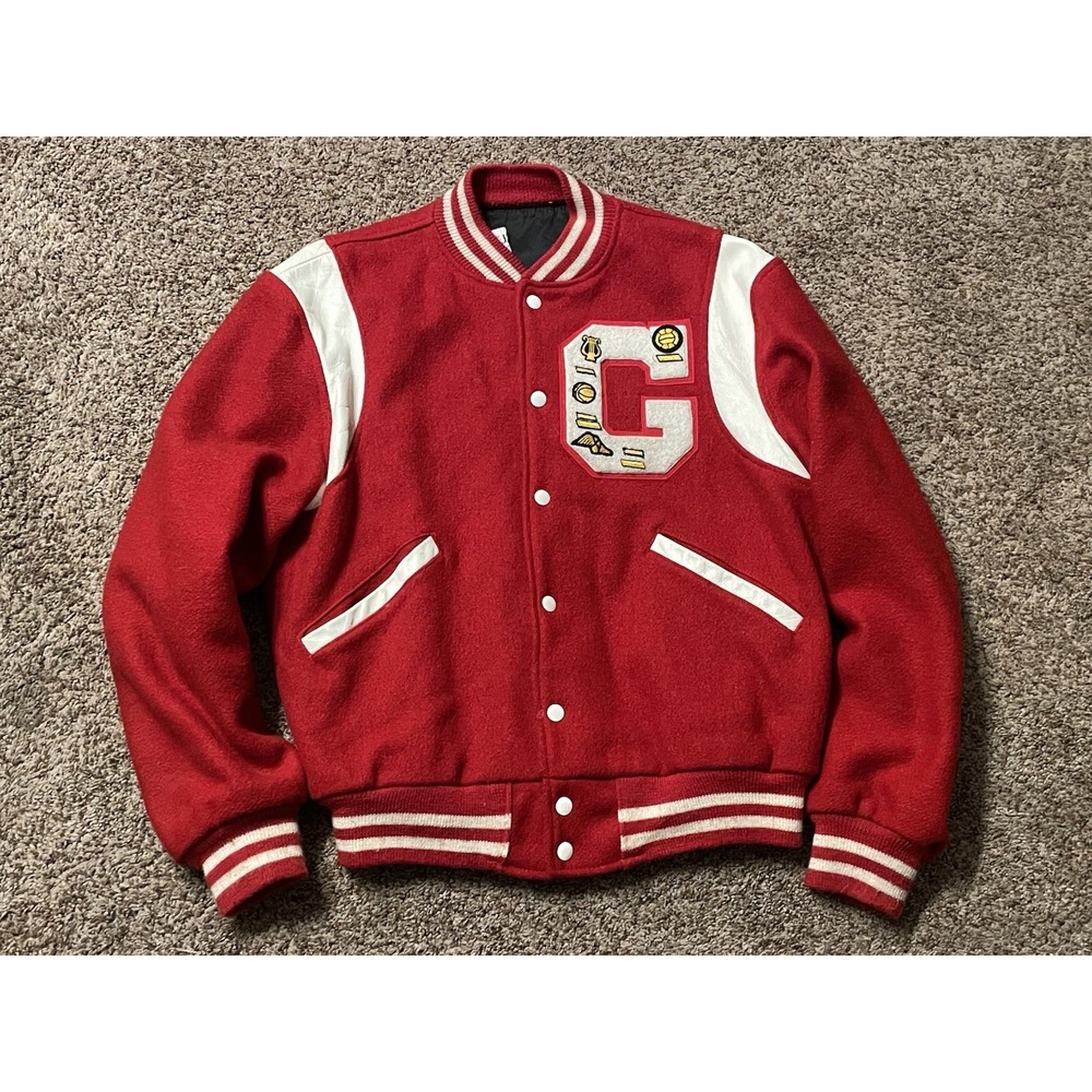 VTG 70's 80's Letterman Varsity Wool Jacket Red White Letter G Butwin
